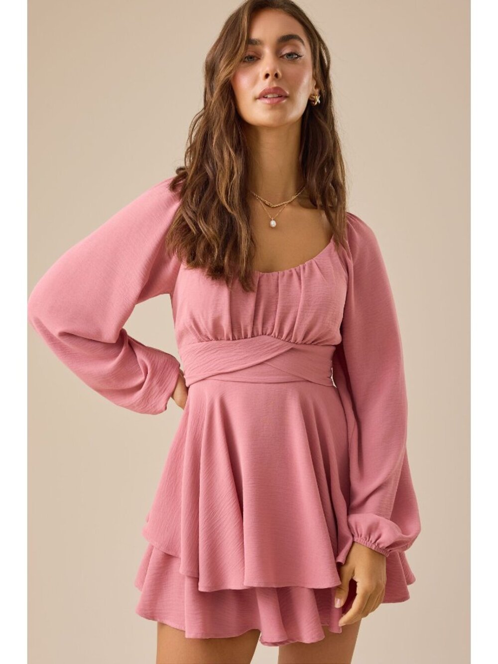 Altar’d State Pink Layered Ruffle Romper XS
